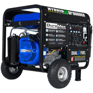 DuroMax XP10000EH Dual Fuel Portable Generator with a max wattage of 10,000 and running wattage of 8,000.
